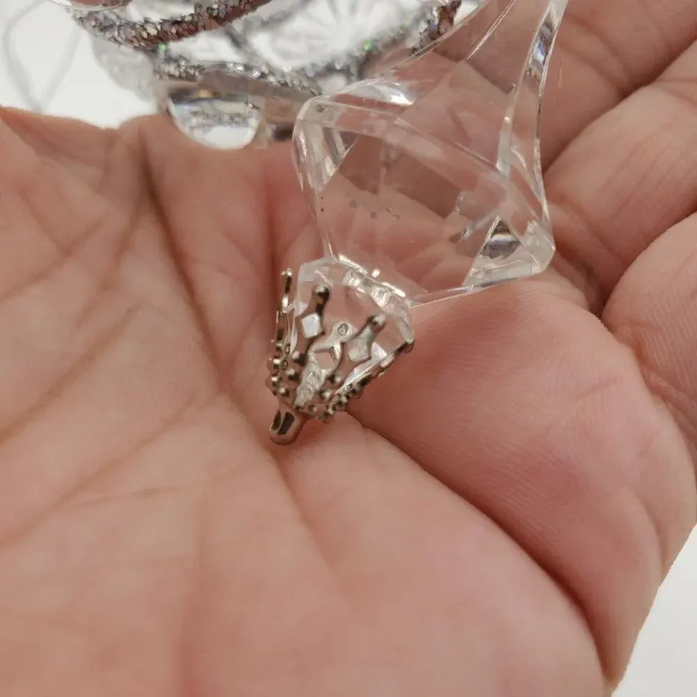 Vintage Katherine Style Jeweled Chandileir Ornaments X6 Silver Crystal Christmas